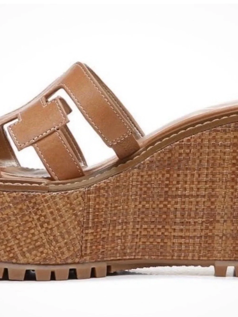 Sam Edelman Laine Platform Wedge Slide Sandals Cognac Leather Sz 10
